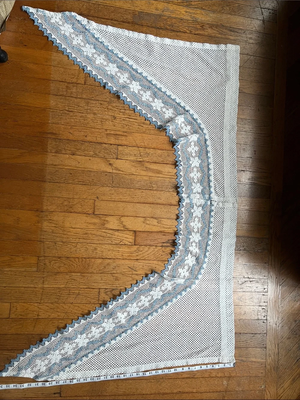 Set of curtain swags with Blue Trim.